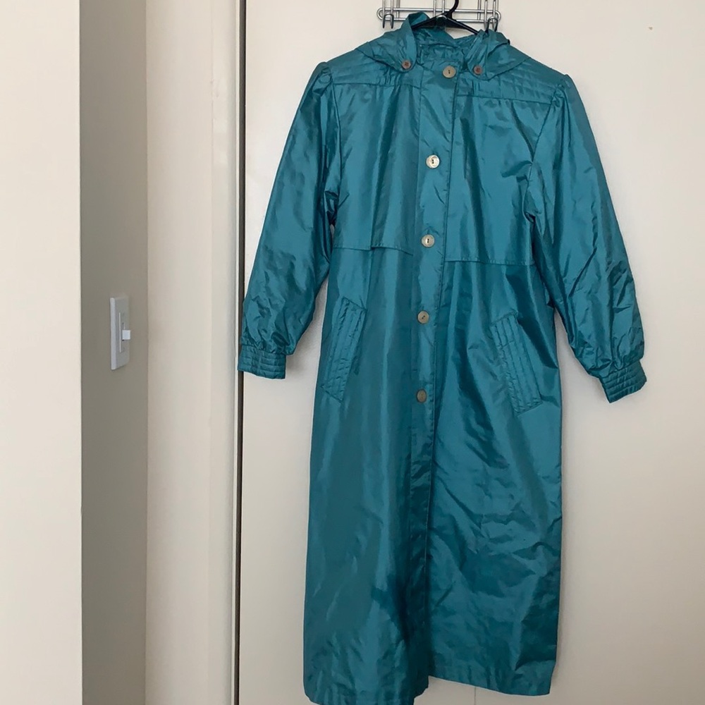 Fleet Street turquoise long rain coat